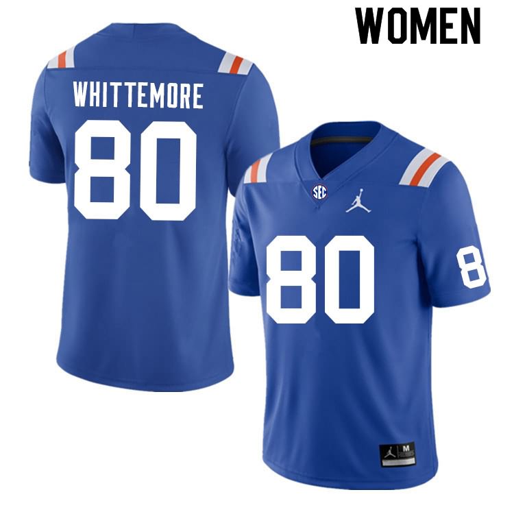 NCAA Florida Gators Trent Whittemore Women's #80 Nike Blue Throwback Stitched Authentic College Football Jersey WCK5264QS